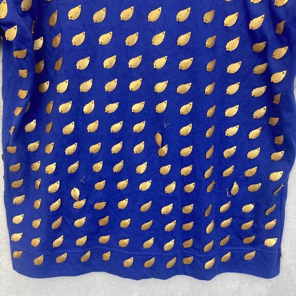 READ! Vintage Gene Ewing Bis Bis Gold Leaf Embellished Blue Knit Tee Top Small - Picture 16 of 16